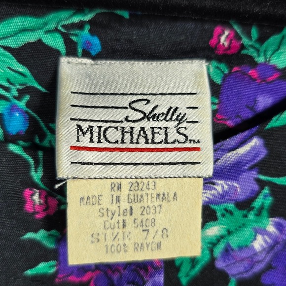 Shelly Michaels Floral Dress Woman 7/8 Vintage‎ Button Front Rayon Purple Green - Picture 3 of 10